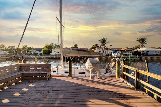 view of dock with a water view