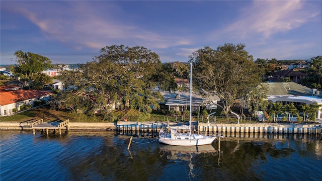 view of dock with a water view