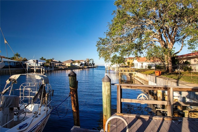 view of dock featuring a water view