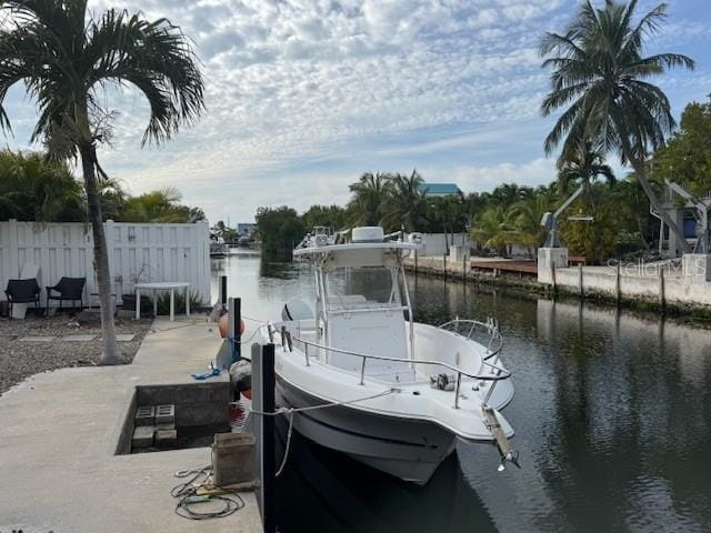 view of dock with a water view