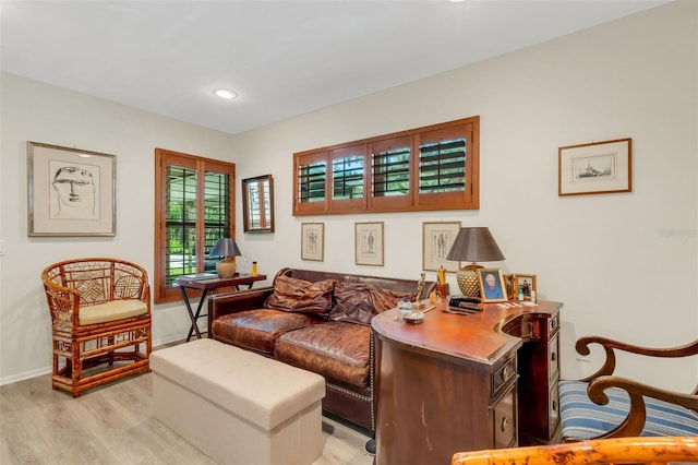 sitting room with light wood-type flooring