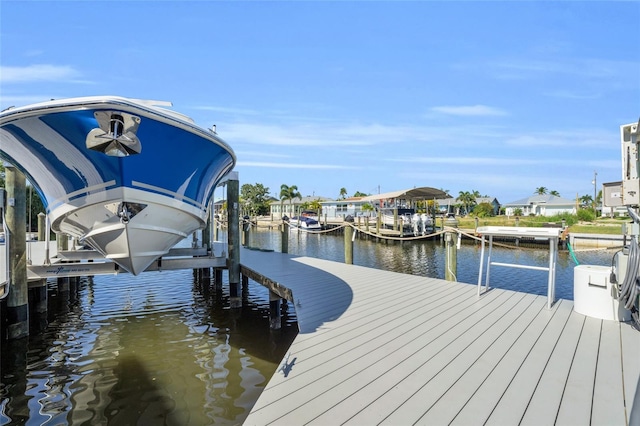 view of dock featuring a water view