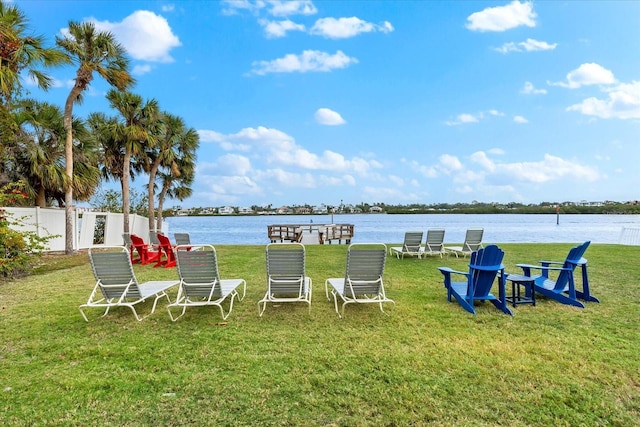 view of yard with a water view