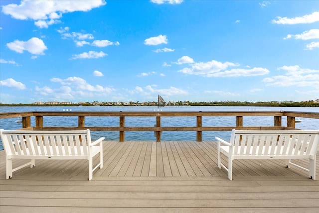 view of dock featuring a deck with water view