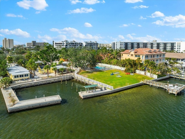 bird's eye view featuring a water view