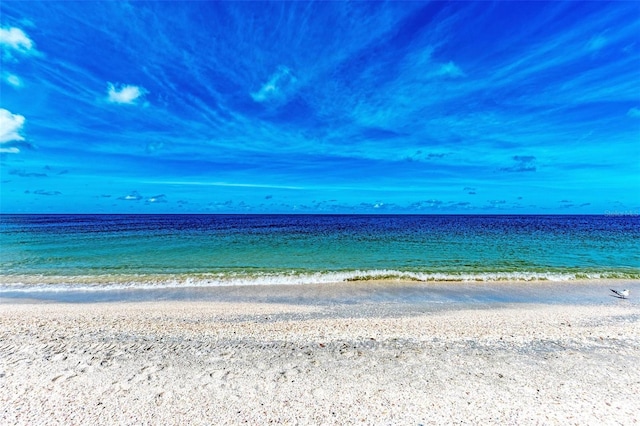 view of water feature with a beach view