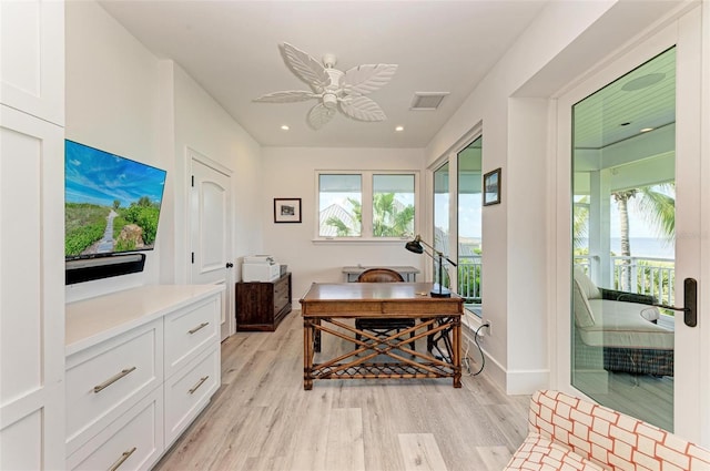 506 S Casey Key Rd, Nokomis, FL 34275 - office with light wood-style floors, ceiling fan, recessed lighting, and baseboards