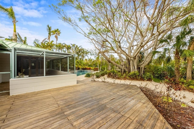 wooden terrace with a lanai