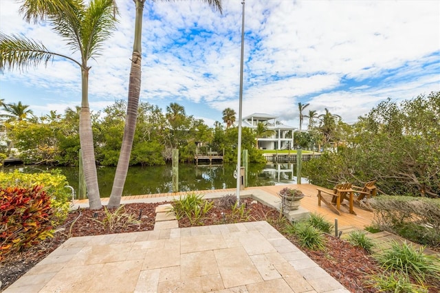 view of patio / terrace featuring a water view