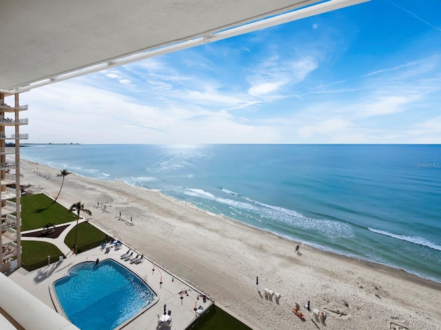 view of water feature with a view of the beach