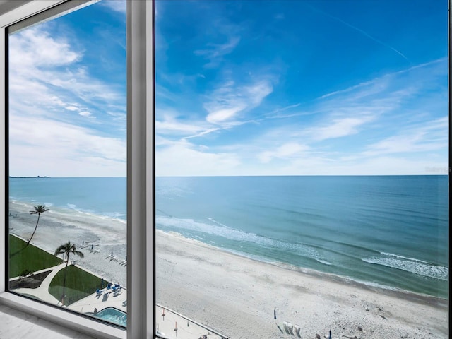 property view of water featuring a beach view