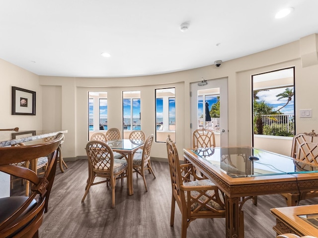 dining room with dark wood-type flooring