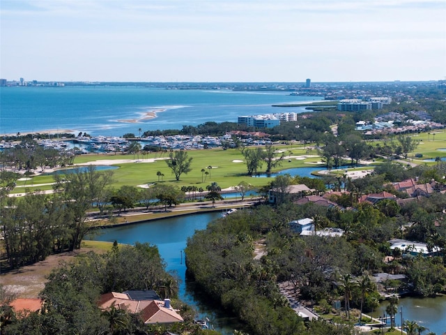 aerial view with a water view