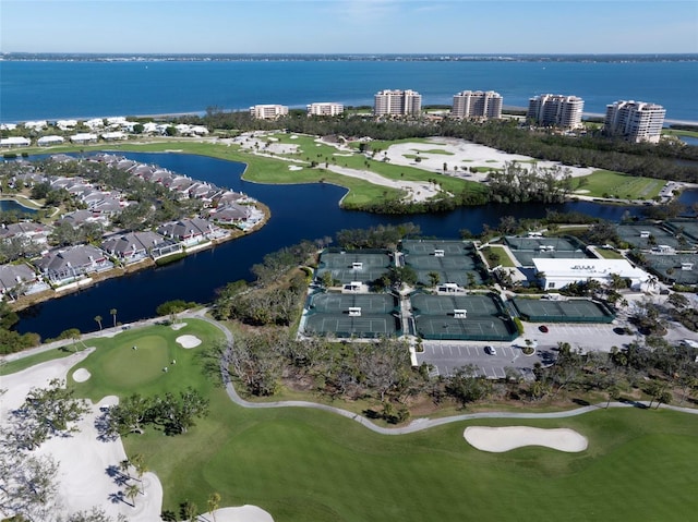 aerial view with a water view