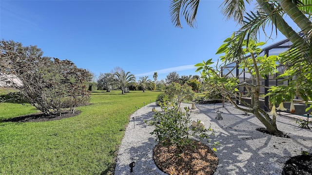 view of yard with a lanai