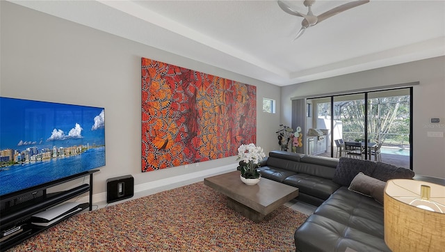 living room with ceiling fan