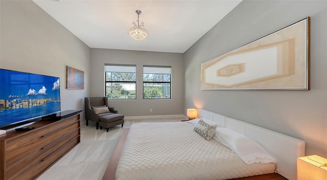 bedroom with light colored carpet