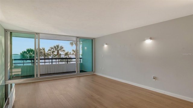 unfurnished room featuring wood-type flooring, expansive windows, and plenty of natural light