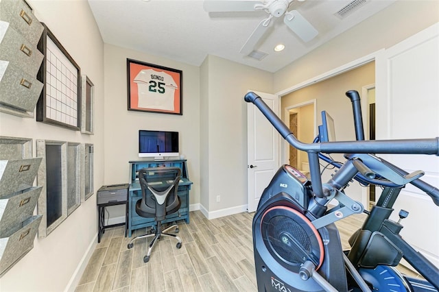 exercise area featuring ceiling fan