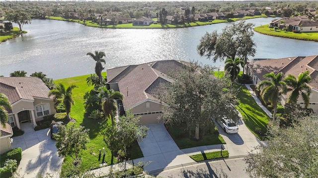 aerial view with a water view