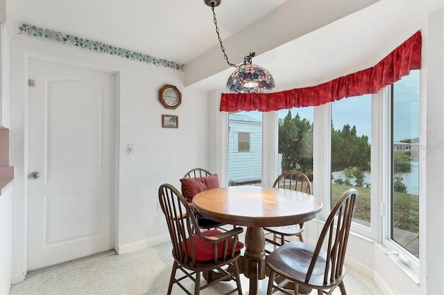 dining room featuring a wealth of natural light and a water view