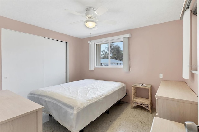 bedroom featuring ceiling fan