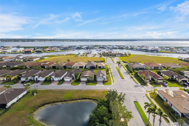 aerial view featuring a water view