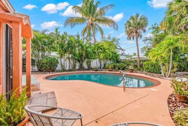 view of swimming pool featuring a patio area