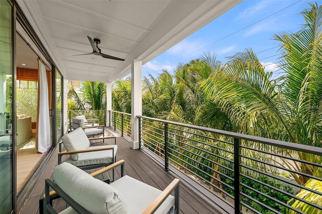 balcony with ceiling fan