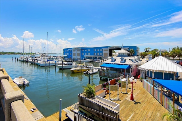 view of dock with a water view