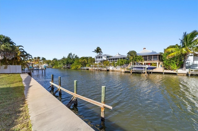 view of dock with a water view