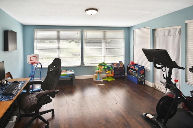 office area with dark hardwood / wood-style floors