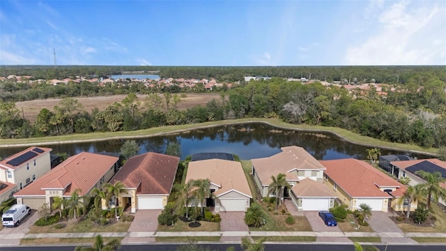 aerial view featuring a water view