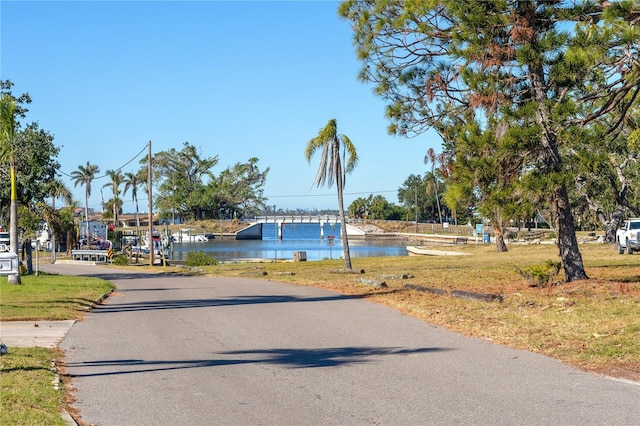 view of road featuring a water view