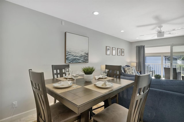 dining area featuring ceiling fan