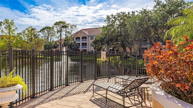 deck with a water view