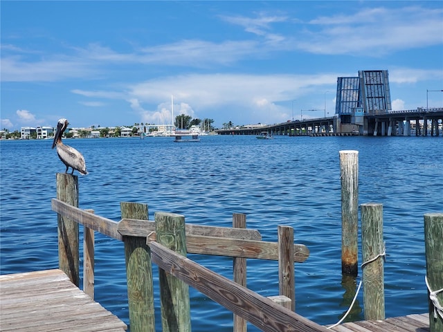 view of dock with a water view