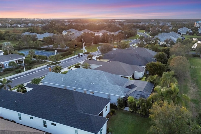 view of aerial view at dusk