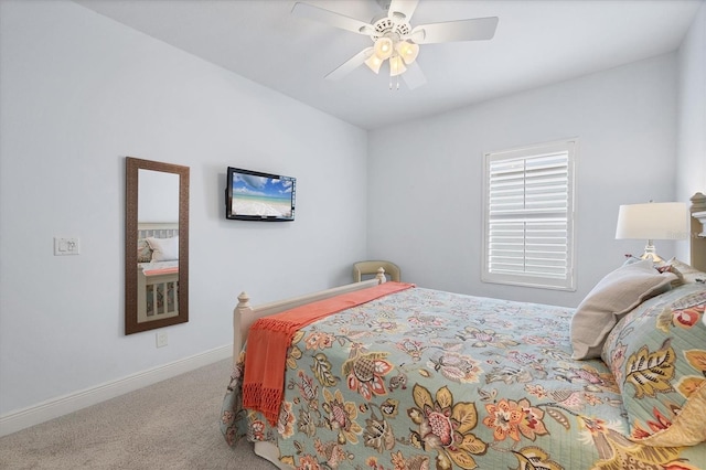 bedroom featuring carpet flooring and ceiling fan