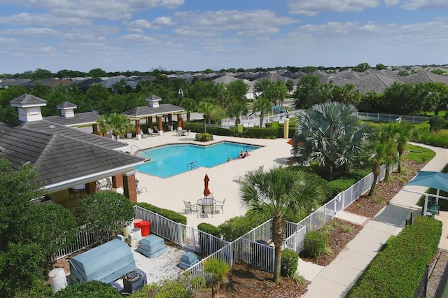 view of pool featuring a gazebo and a patio