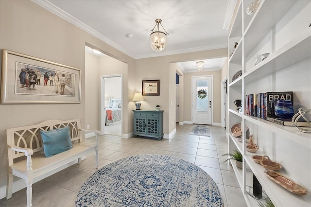 interior space featuring a chandelier and ornamental molding