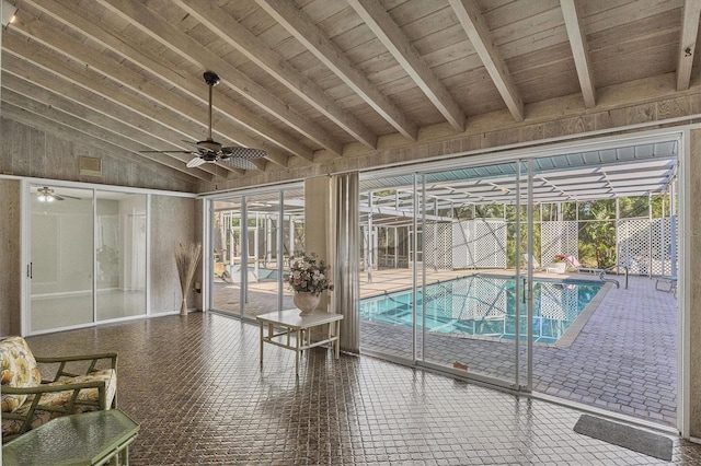 view of pool with ceiling fan