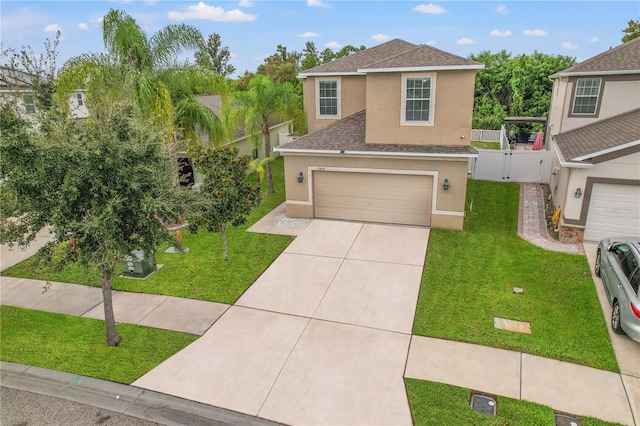 view of front facade with a garage and a front lawn