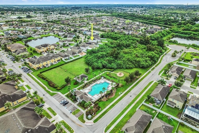 aerial view with a water view