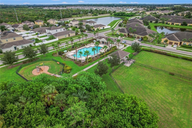 bird's eye view featuring a water view