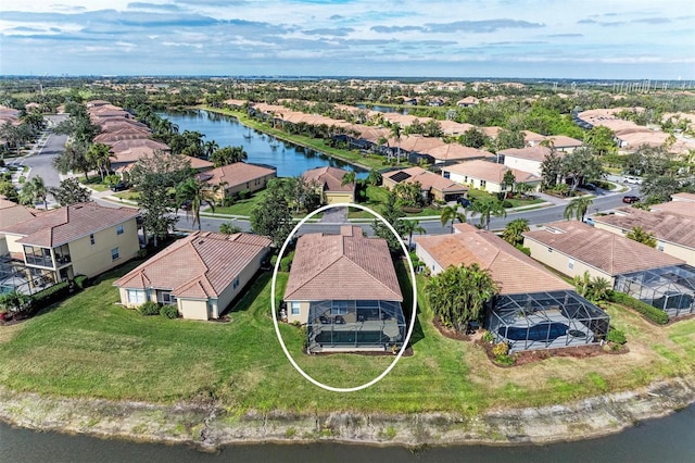 bird's eye view featuring a water view