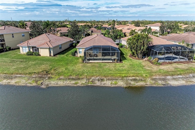 aerial view with a water view