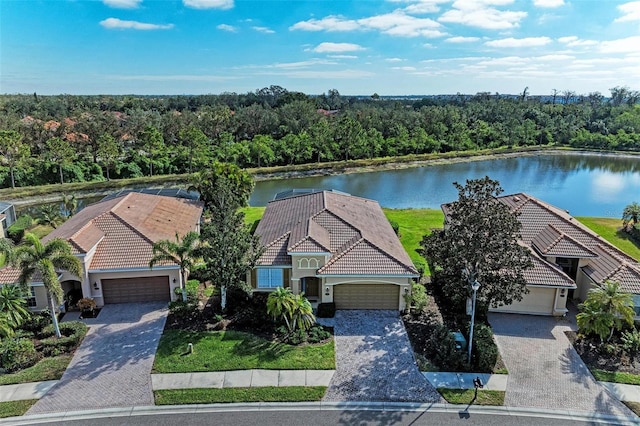 aerial view with a water view