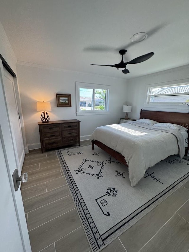 bedroom featuring ceiling fan