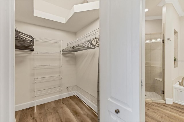 walk in closet featuring wood-type flooring